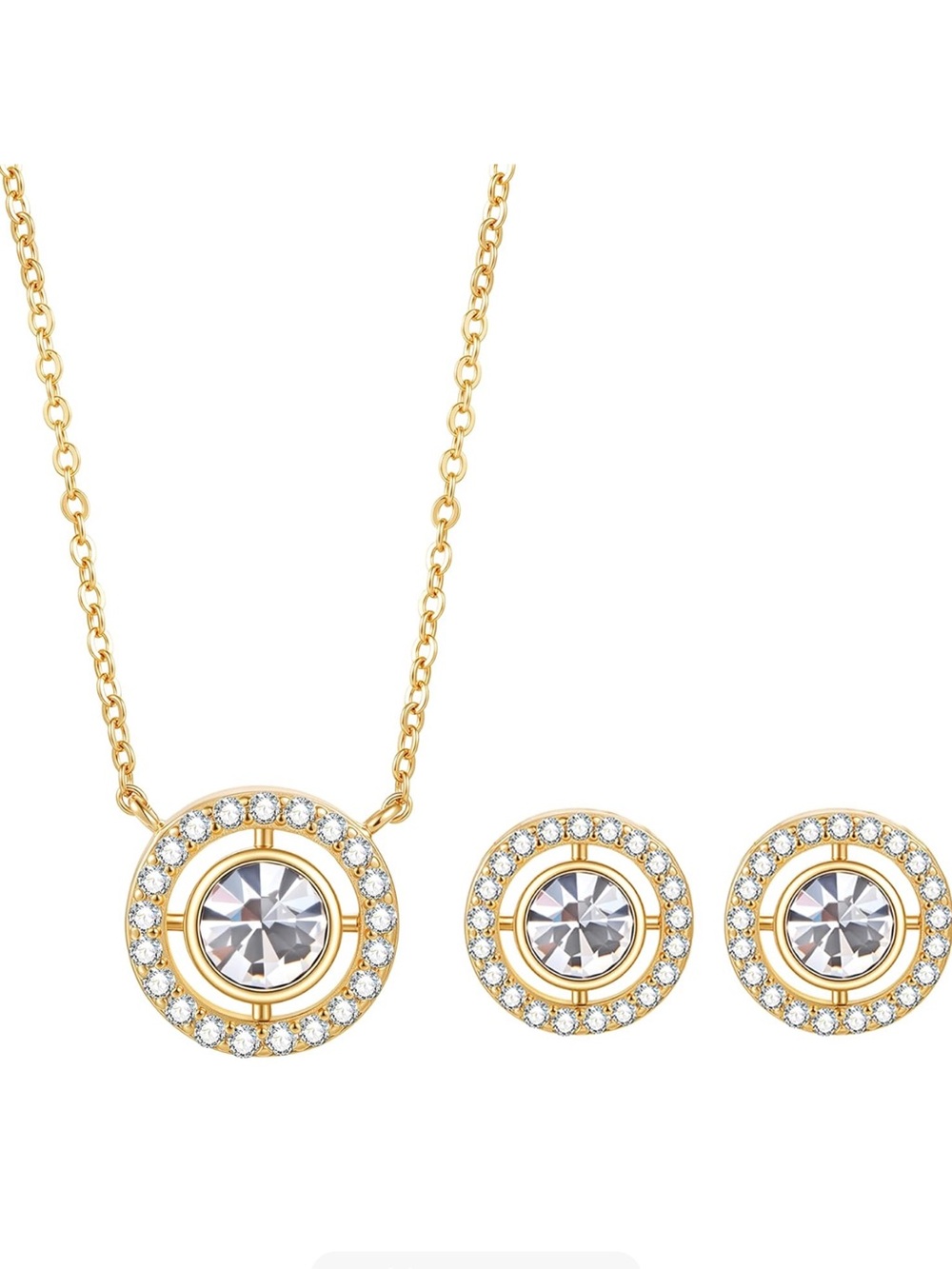 18K Gold & Rhodium Plated CZ Necklace & Earrings